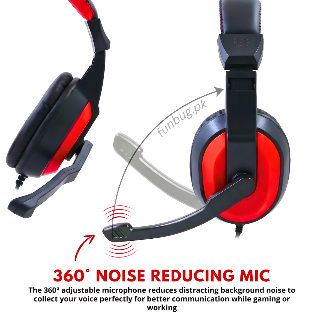 H130 Gaming Headphones - Over-Ear Stereo Sound Headset with 360° Adjustable Noise Reducing Microphone for PC, Laptop, Mobile, PS4, Xbox - 3.5mm Wired Plug - Red & Black - By Virtualshoping