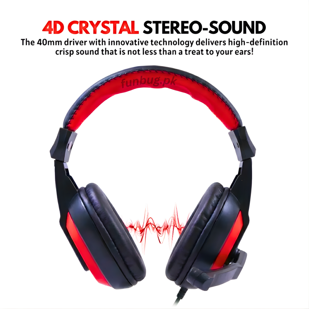 H130 Gaming Headphones - Over-Ear Stereo Sound Headset with 360° Adjustable Noise Reducing Microphone for PC, Laptop, Mobile, PS4, Xbox - 3.5mm Wired Plug - Red & Black - By Virtualshoping