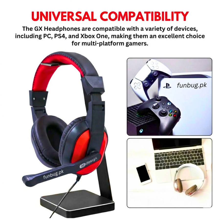 H130 Gaming Headphones - Over-Ear Stereo Sound Headset with 360° Adjustable Noise Reducing Microphone for PC, Laptop, Mobile, PS4, Xbox - 3.5mm Wired Plug - Red & Black - By Virtualshoping