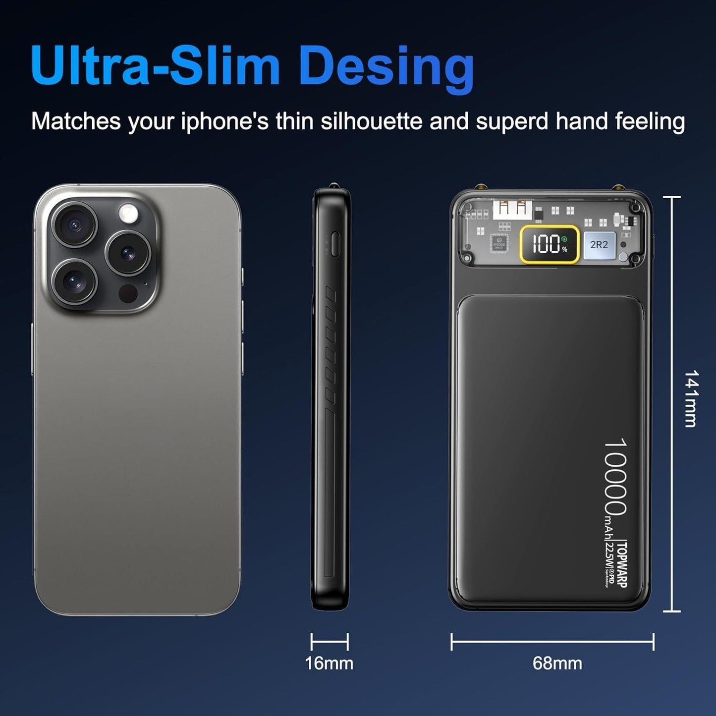 10000mAh Fast Charging Power Bank with LED Digital Display – Portable Slim Backup Charger
