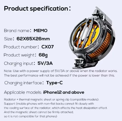 MEMO CX07 Magnetic Phone Radiator Phone Cooling Fan