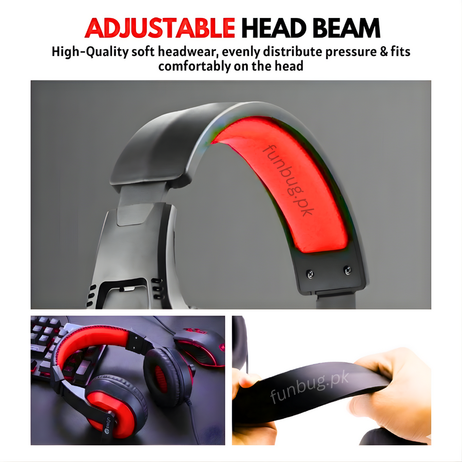 H130 Gaming Headphones - Over-Ear Stereo Sound Headset with 360° Adjustable Noise Reducing Microphone for PC, Laptop, Mobile, PS4, Xbox - 3.5mm Wired Plug - Red & Black - By Virtualshoping