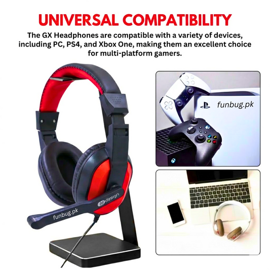 H130 Gaming Headphones - Over-Ear Stereo Sound Headset with 360° Adjustable Noise Reducing Microphone for PC, Laptop, Mobile, PS4, Xbox - 3.5mm Wired Plug - Red & Black - By Virtualshoping