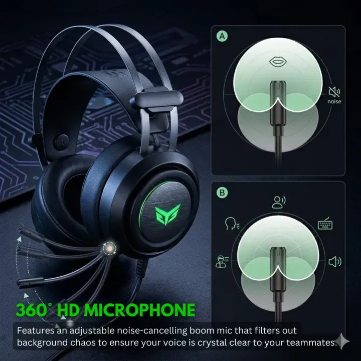 PRO II RGB Gaming Headphones with Noise Cancelling Mic, 7.1 Surround Sound, Super Bass, Vibration, Soft Memory Foam Ear Cushions, for PC, PS4, Mobile, Laptop, and Gaming Consoles - Unique Mall