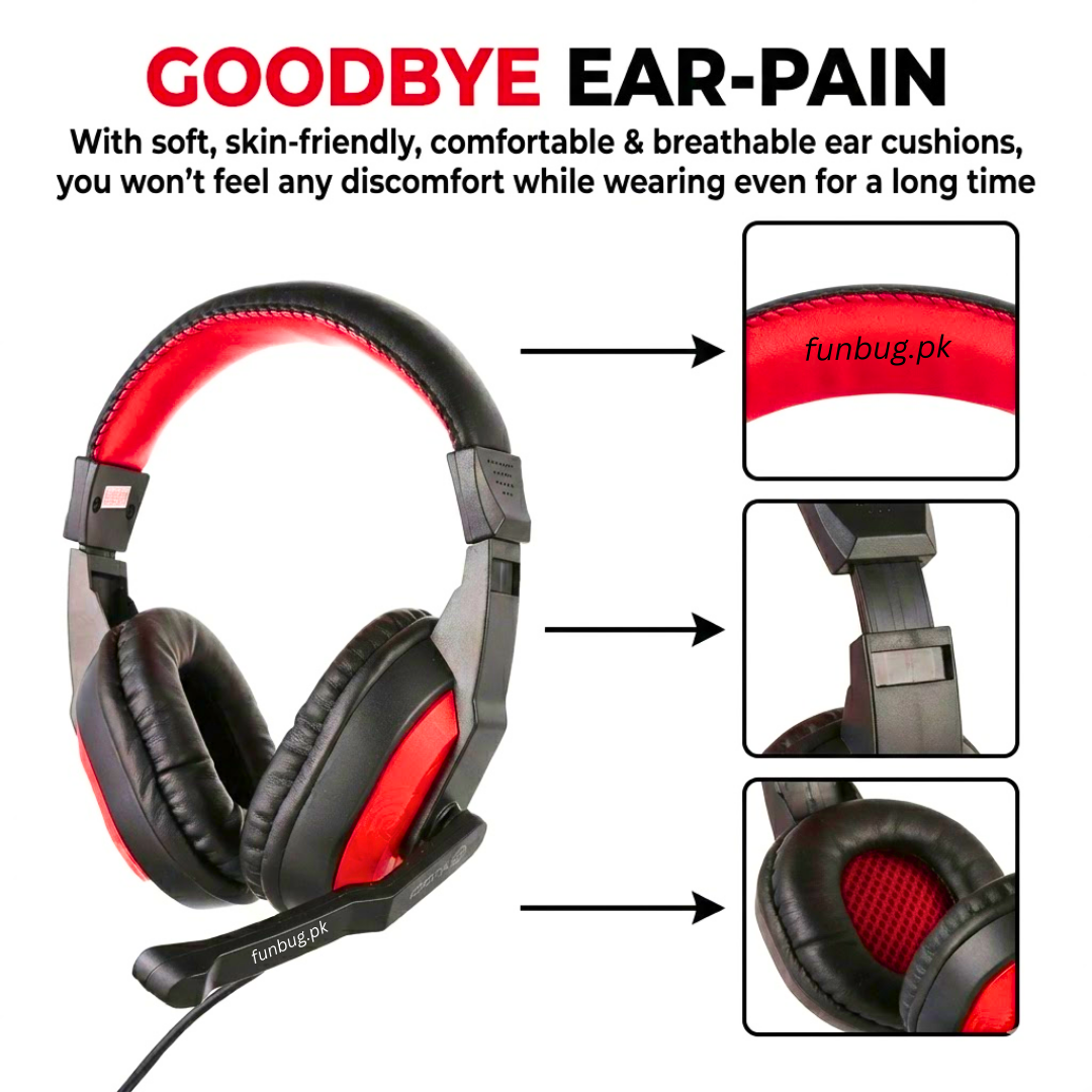 H130 Gaming Headphones - Over-Ear Stereo Sound Headset with 360° Adjustable Noise Reducing Microphone for PC, Laptop, Mobile, PS4, Xbox - 3.5mm Wired Plug - Red & Black - By Virtualshoping