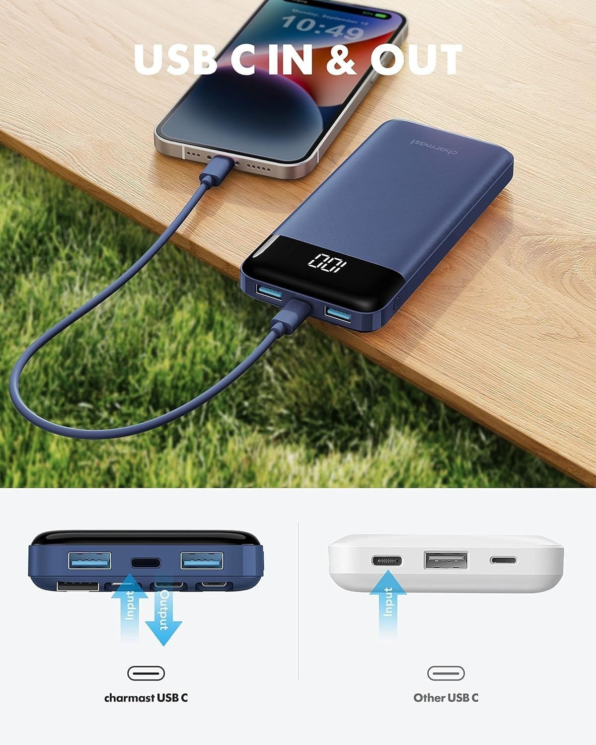 10000mAh Fast Charging Power Bank with LED Digital Display – Portable Slim Backup Charger