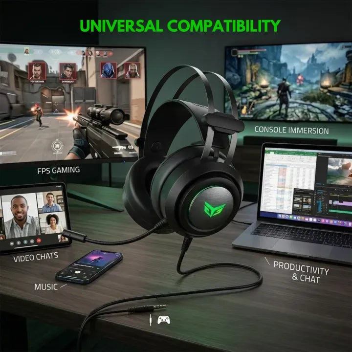 PRO II RGB Gaming Headphones with Noise Cancelling Mic, 7.1 Surround Sound, Super Bass, Vibration, Soft Memory Foam Ear Cushions, for PC, PS4, Mobile, Laptop, and Gaming Consoles - Unique Mall